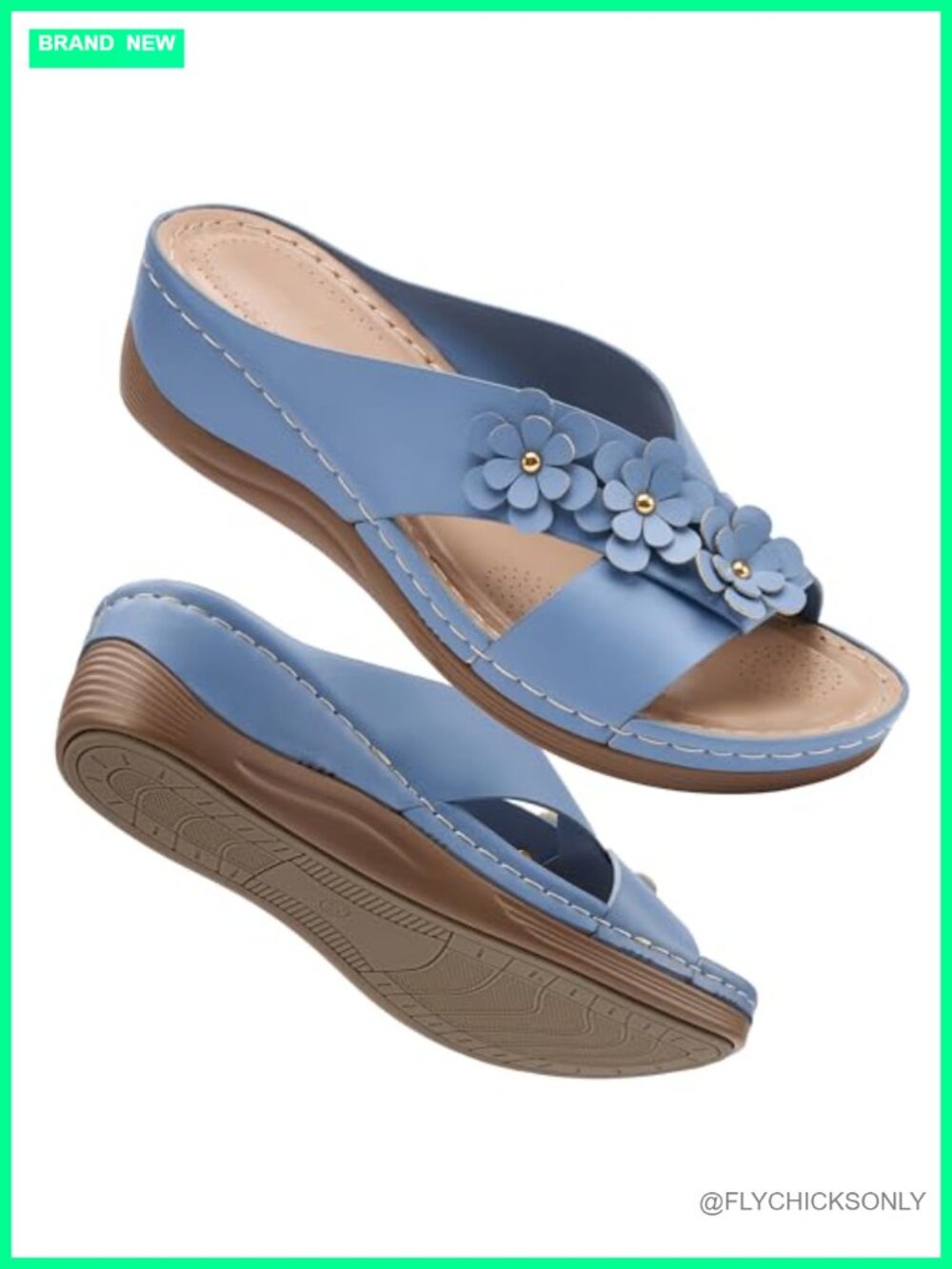 Wedge Sandals Women 3D Floral Faux Leather Open Toe Cushioned Slides